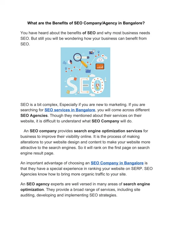 What are the Benefits of SEO Company/Agency in Bangalore?