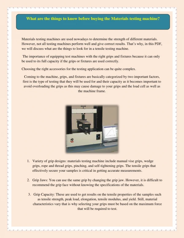 What are the things to know before buying the Materials testing machine?