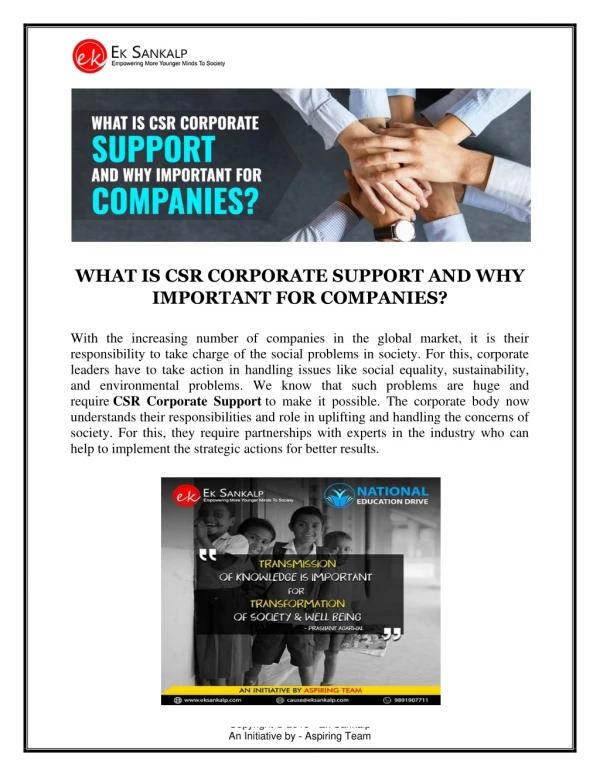 What Is CSR Corporate Support And Why Important For Companies?