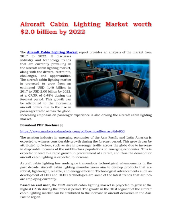 Aircraft Cabin Lighting Market worth $2.0 billion by 2022