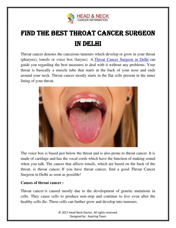 Find The Best Throat Cancer Surgeon In Delhi