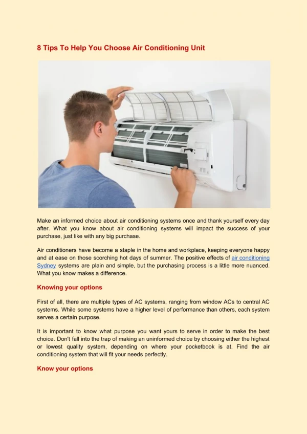 8 Tips To Help You Choose Air Conditioning Unit