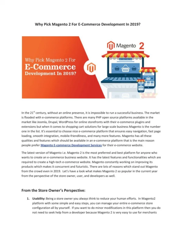 Why Pick Magento 2 For E-Commerce Development In 2019?
