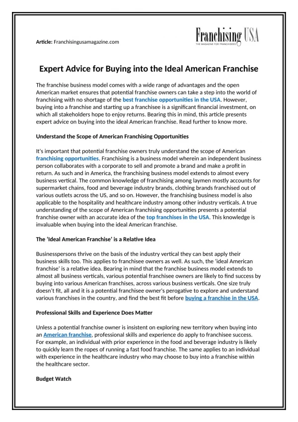 Expert Advice for Buying into the Ideal American Franchise