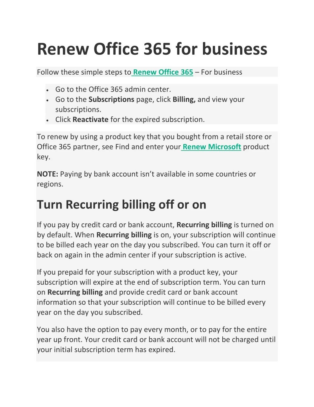 renew office 365 for business