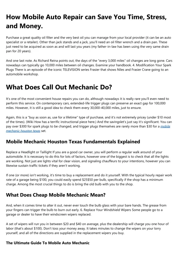 What Does Mobile Car Mechanic Houston Tx Do?