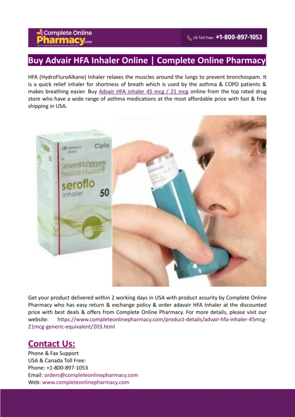 Buy Advair HFA Inhaler Online