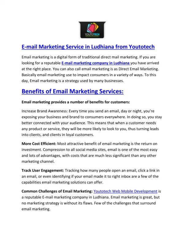 E-mail Marketing Service in Ludhiana from Youtotech