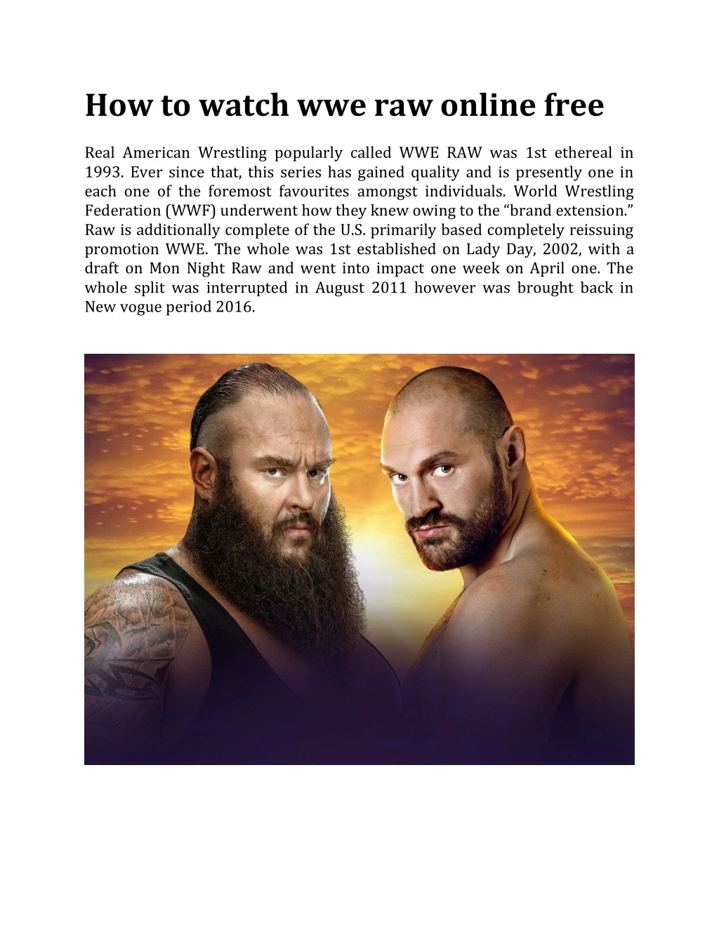 how to watch wwe raw online free real american