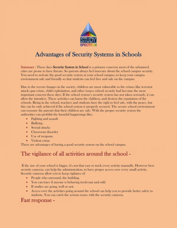 Advantages of Security Systems in Schools - Study Spectrum