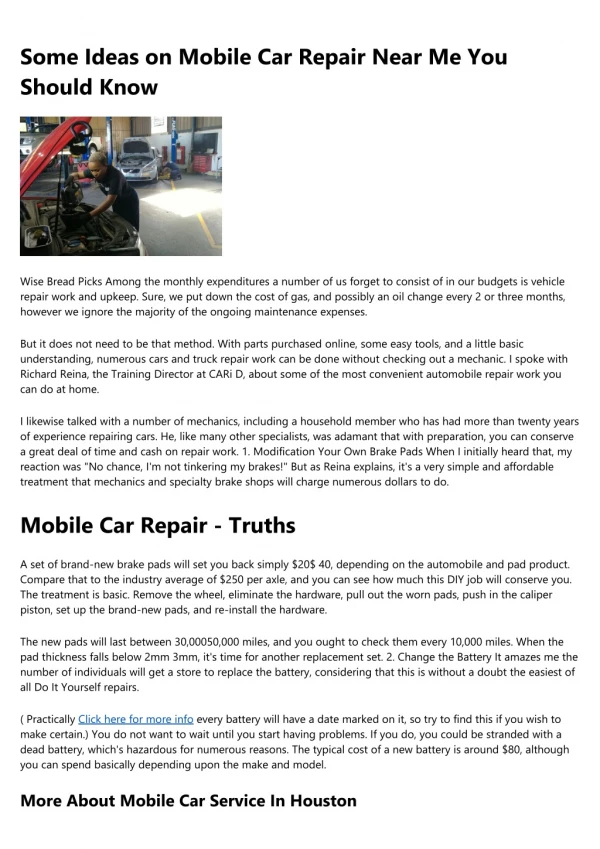 4 Easy Facts About Mobile Car Repair Near Me Explained