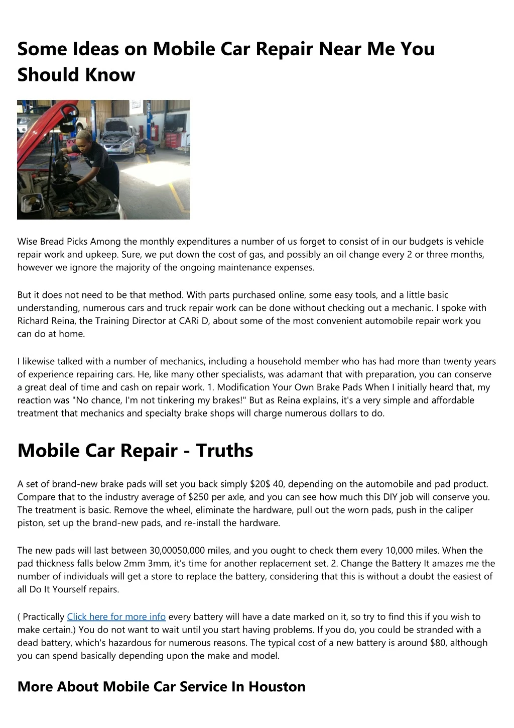 some ideas on mobile car repair near