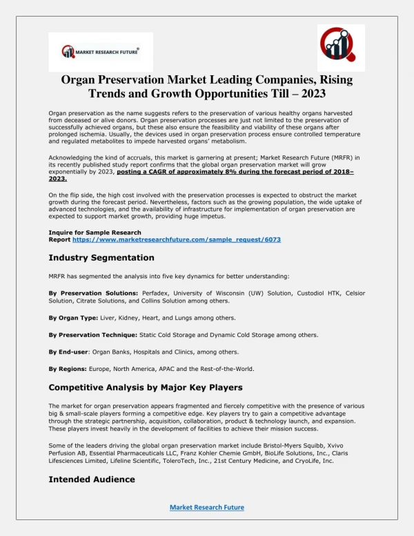 Organ Preservation Market 2019