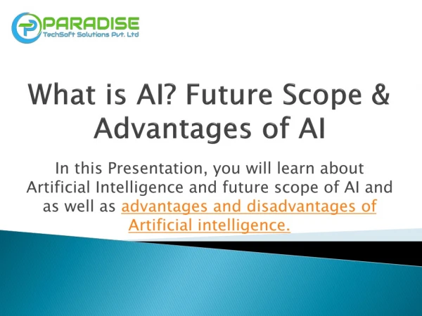What is AI? Future Scope & Advantages of AI | Tutorials