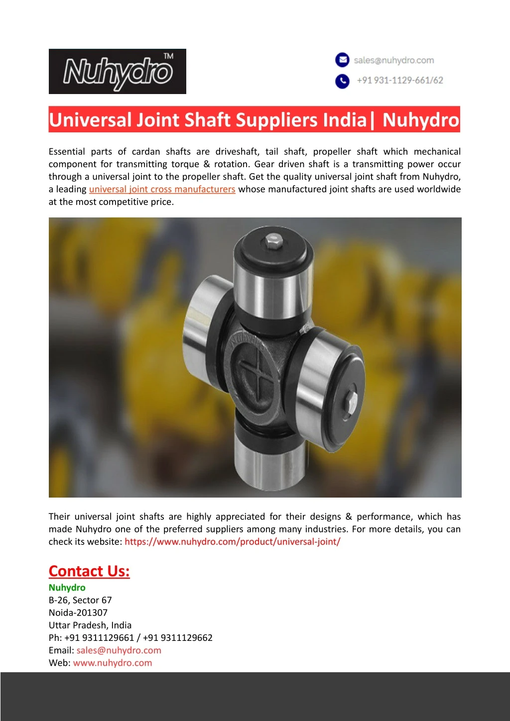 universal joint shaft suppliers india nuhydro