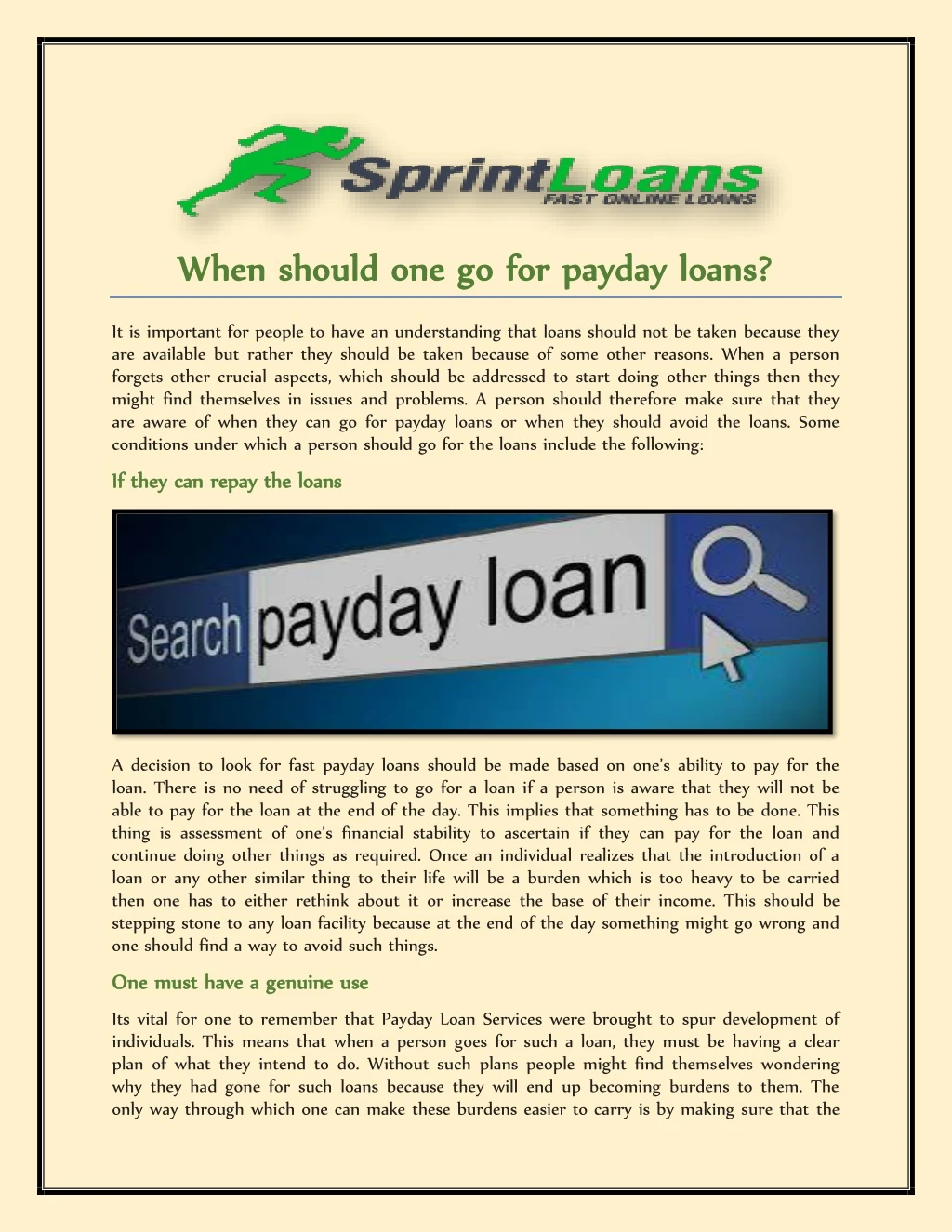 when should one go for payday loans when should