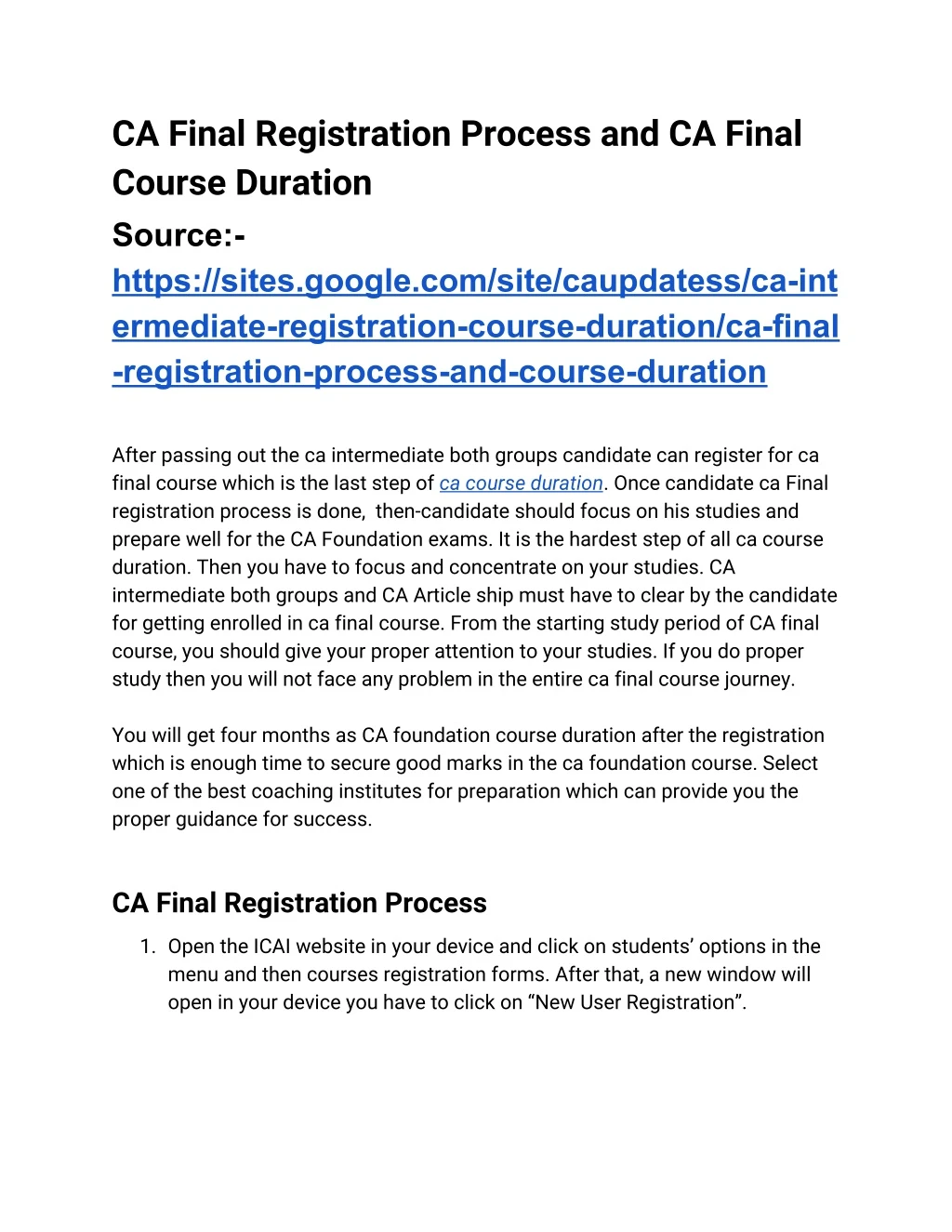 ca final registration process and ca final course