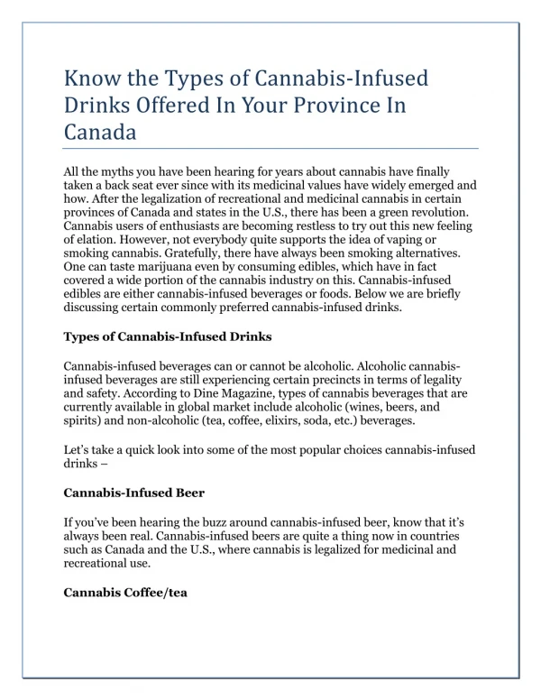 Know The Types Of Cannabis-Infused Drinks Offered In Your Province In Canada