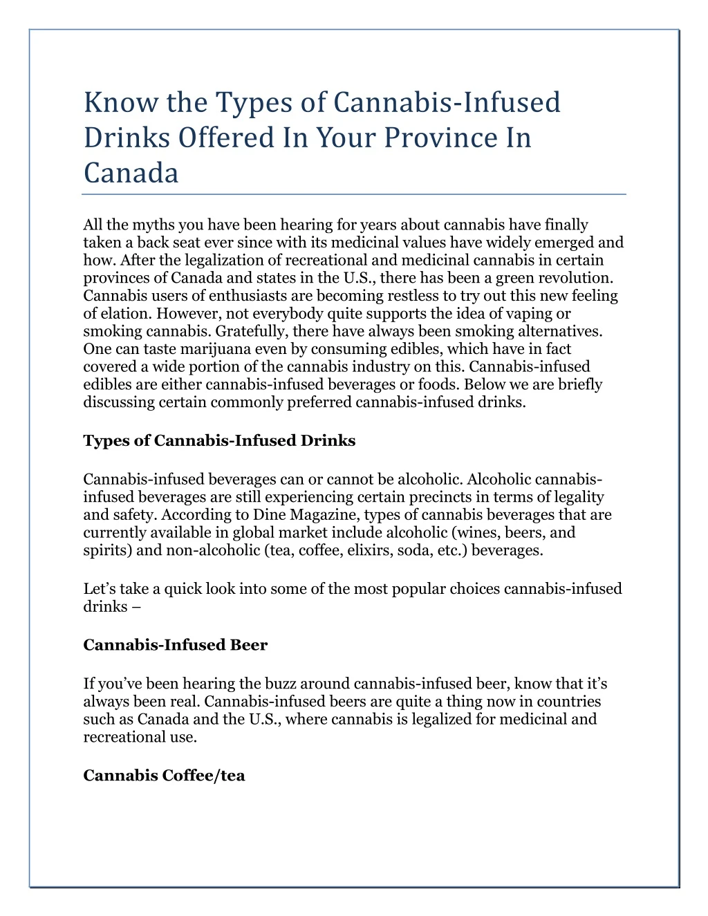 know the types of cannabis infused drinks offered