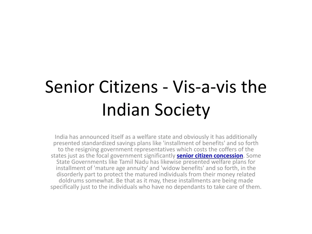 senior citizens vis a vis the indian society