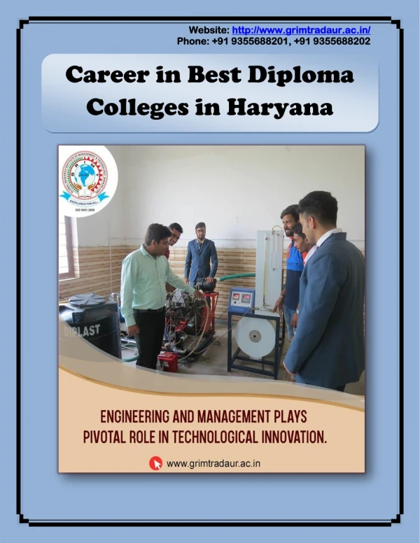 Career in Best Diploma Colleges in Haryana