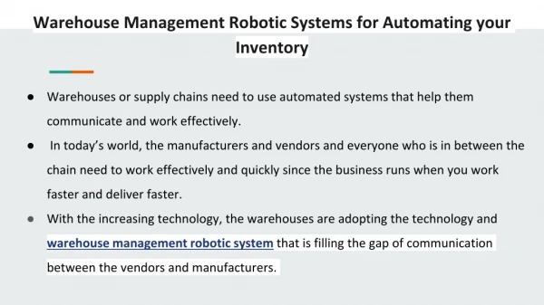 Opt for these Warehouse Management Robotic Systems for Automating your Inventory