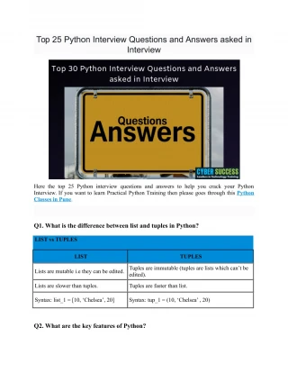Top 25 Python Interview Questions and Answers asked in Interview - slide 1