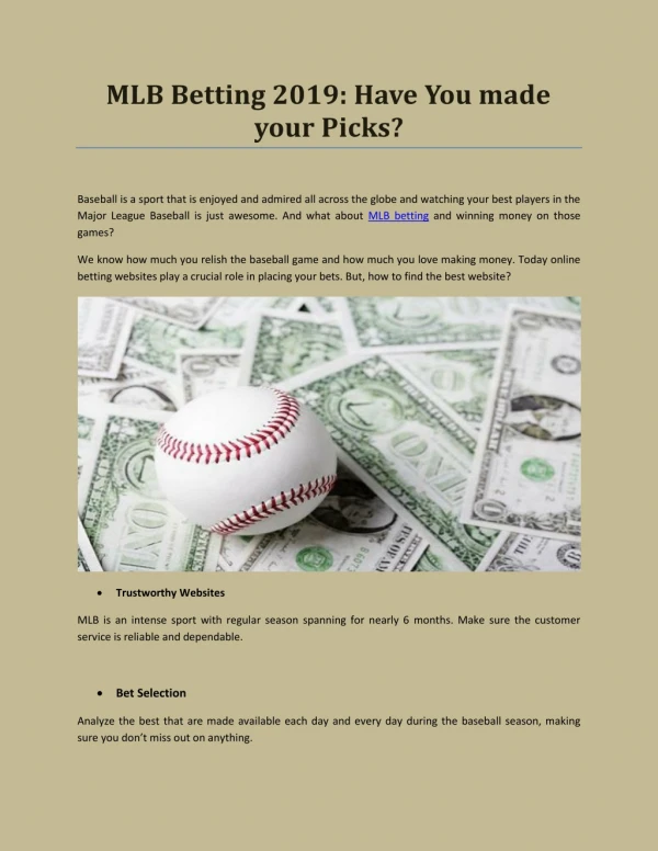 MLB Betting 2019: Have You made your Picks?