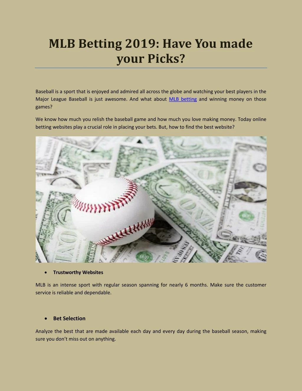 mlb betting 2019 have you made your picks