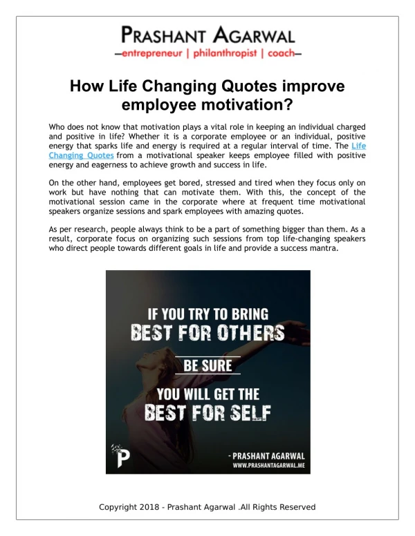 How Life Changing Quotes improve employee motivation?