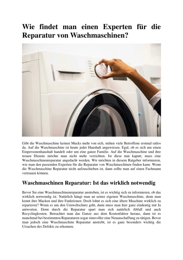 Wie findet man einen Experten für die Reparatur von Waschmaschinen?