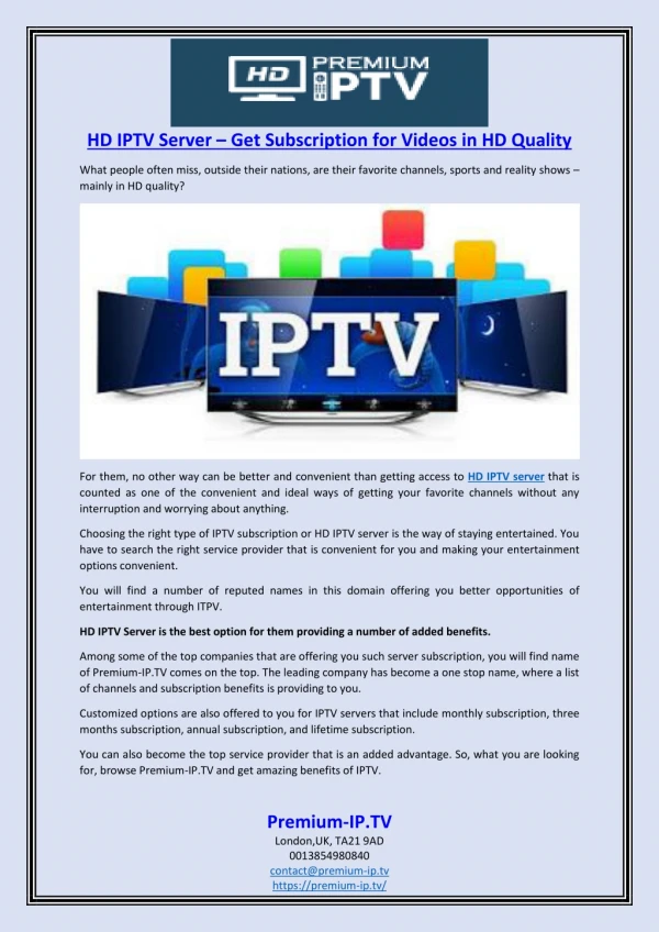 HD IPTV Server – Get Subscription for Videos in HD Quality