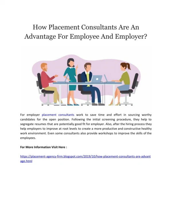 How Placement Consultants Are An Advantage For Employee And Employer?