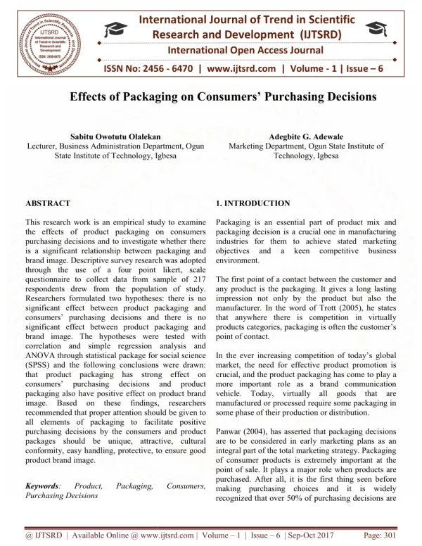 Effects of Packaging on Consumers' Purchasing Decisions
