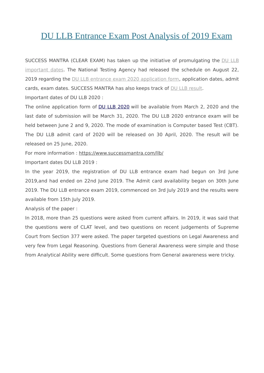 du llb entrance exam post analysis of 2019