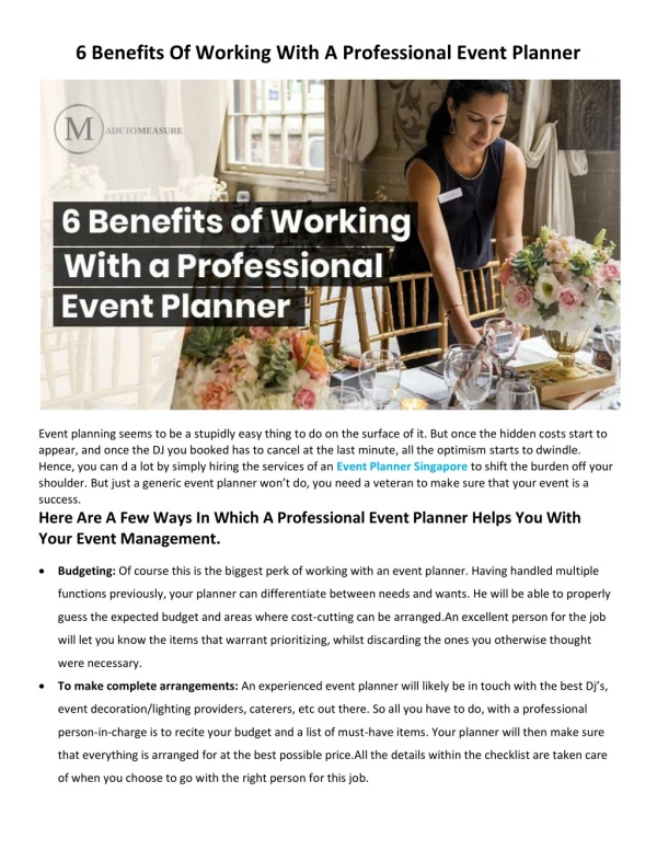 6 Benefits of Working with a Professional Event Planner