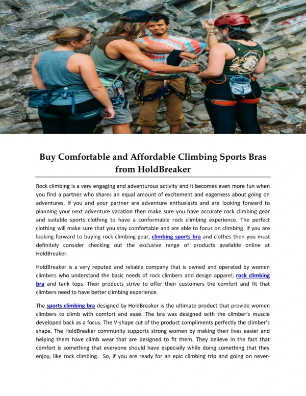 Buy Comfortable and Affordable Climbing Sports Bras from HoldBreaker
