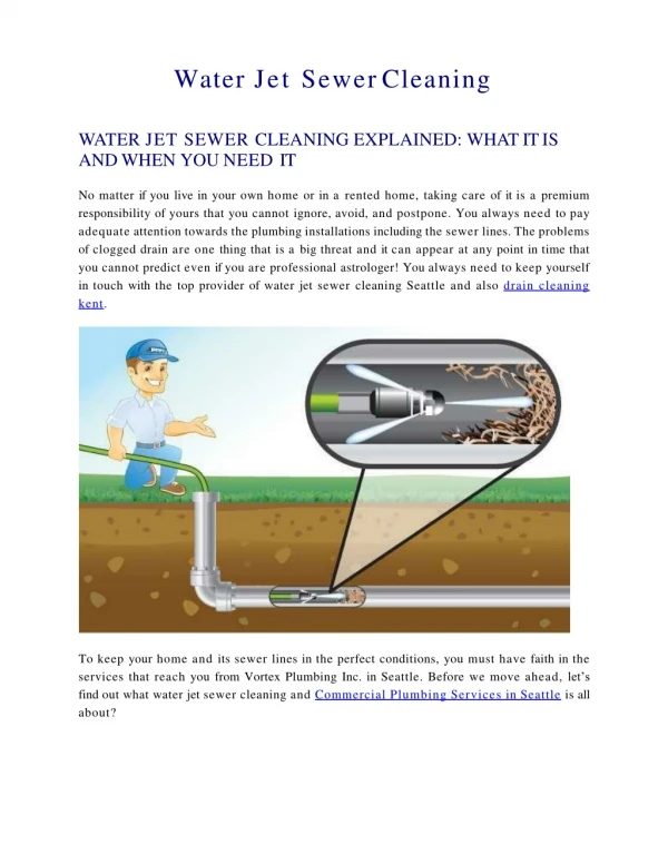 Water Jet Sewer Cleaning
