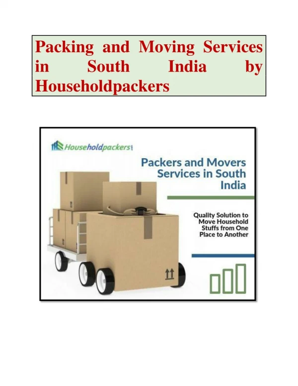 Packing and Moving Services in South India - Householdpackers