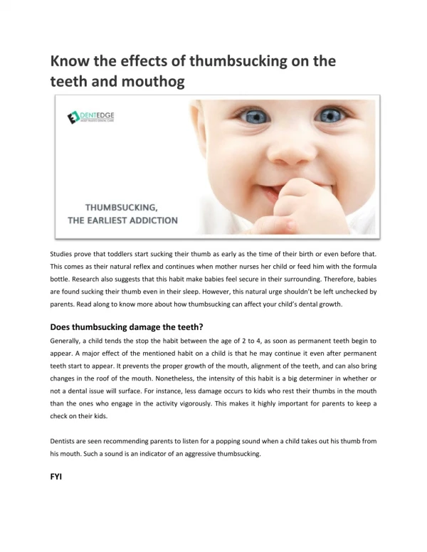 Know the effects of thumbsucking on the teeth and mouth