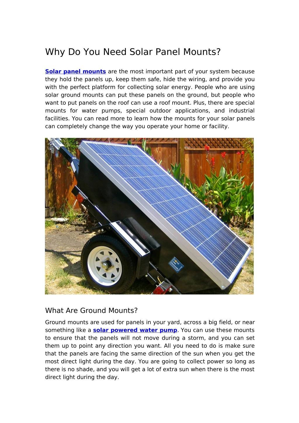 why do you need solar panel mounts
