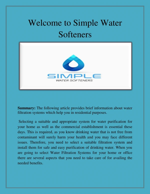 Water Softener Systems, Water Softner - simplewatersofteners.com