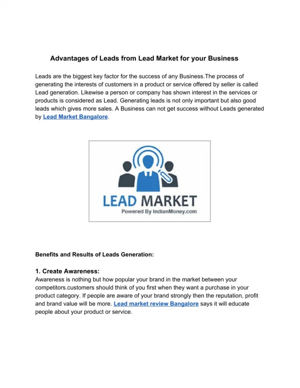 Advantages of Leads from Lead Market for your Business