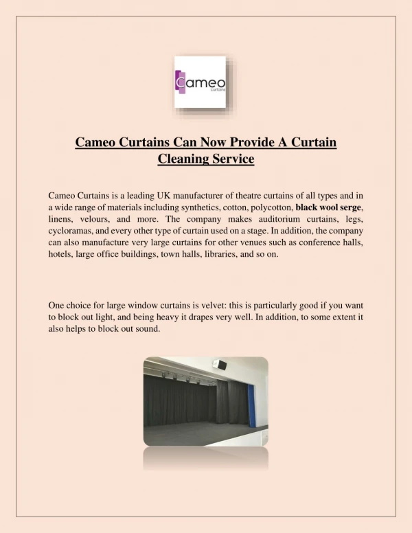 Cameo Curtains Can Now Provide A Curtain Cleaning Service