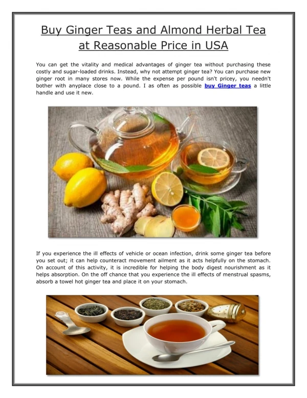 Buy Ginger Teas and Almond Herbal Tea at Reasonable Price in USA