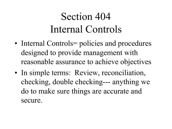 Section 404 Internal Controls