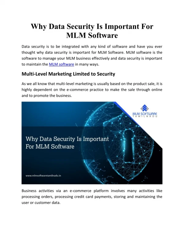 Why Data Security Is Important For MLM Software - MLM Software TamilNadu
