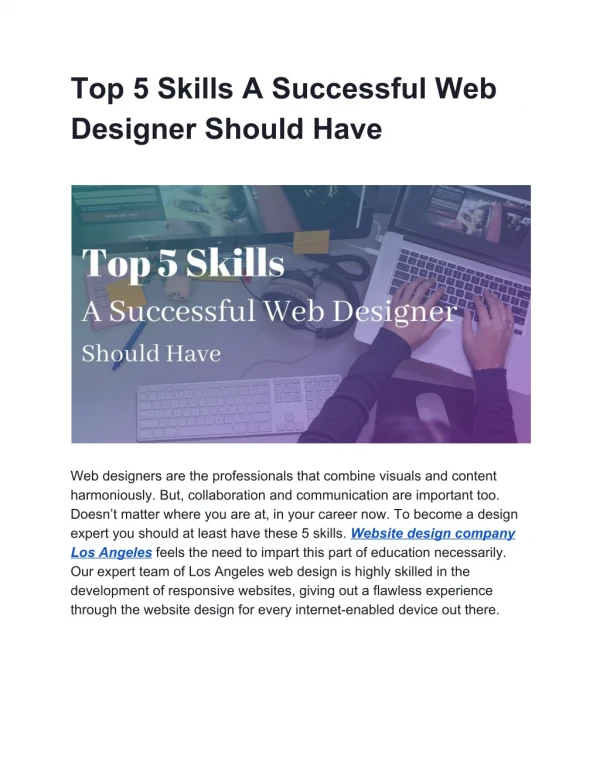 Top 5 Skills A Successful Web Designer Should Have