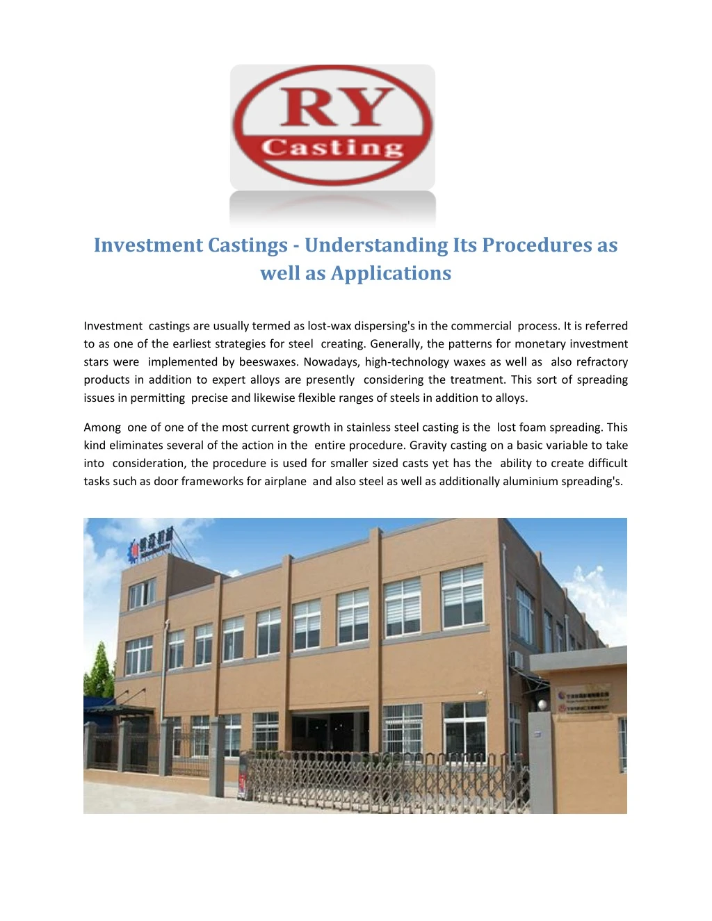 investment castings understanding its procedures