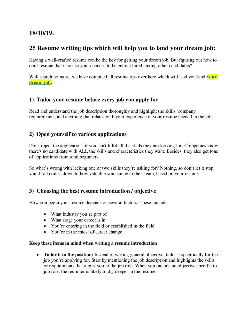 18 10 19 25 resume writing tips which will help